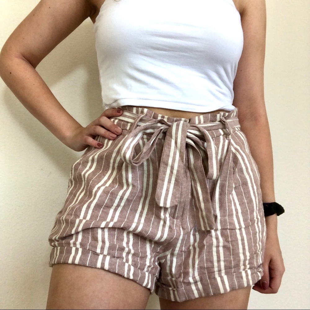 Forever 21 Pink and White Paperbag Shorts